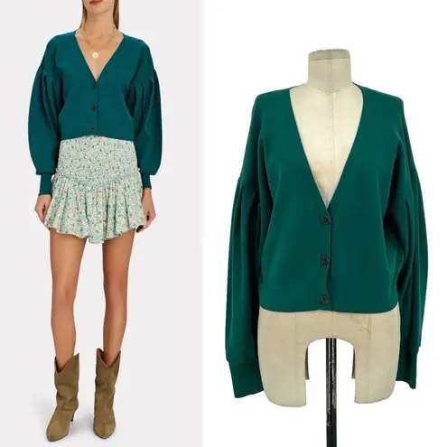 Intermix Christy Puff Sleeve Cardigan Teal Blue Green Size Large
