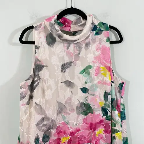 Eliza J Watercolor Floral Crepe De Chine Sleeveless Collared Dress Size 16W