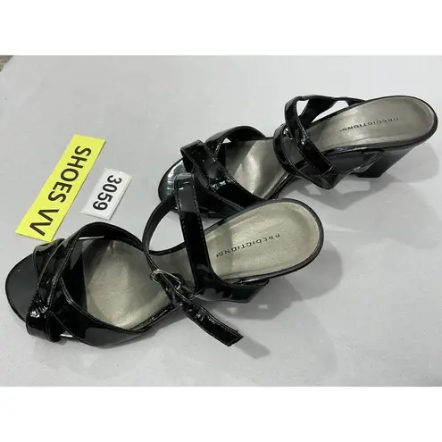 Predictions Womans Size 8 W Black Strappy Open Toe Wedge Sandals 75466 NWOT