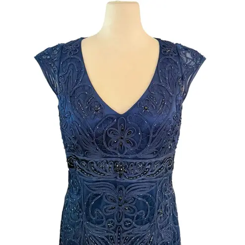Sue Wong NOCTURNE Beaded Navy Blue Sleeveless Bodycon Dress Size 12 Y2K