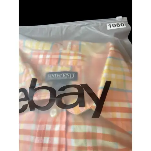 Land’s End Button Up Long Sleeve Spring Colors Orange Yellow Plaid Shirt 2x