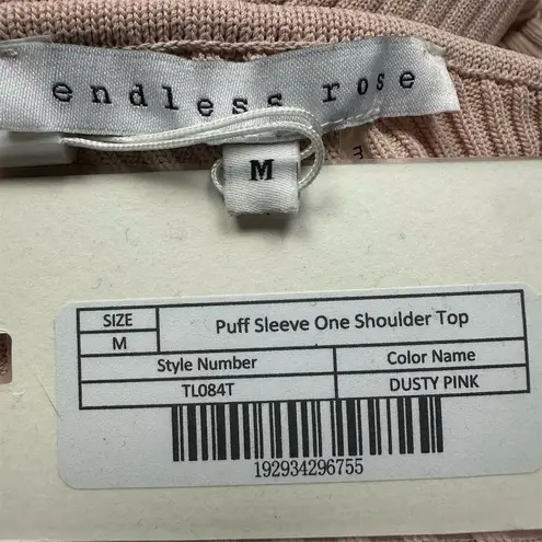 Endless Rose NWT Women's Puff Sleeve One Shoulder Top Dusty Pink Size M