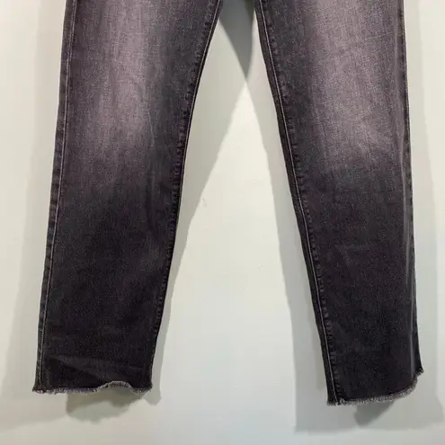 RTA Women Studio Black Leather Belted Straight Flare Ankle Raw Hem Jeans Size XS