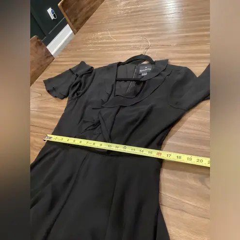 Shani Collection Ruffle Asymmetrical Long Sleeve Midi Dress Hanky Hem Black Med Size 8