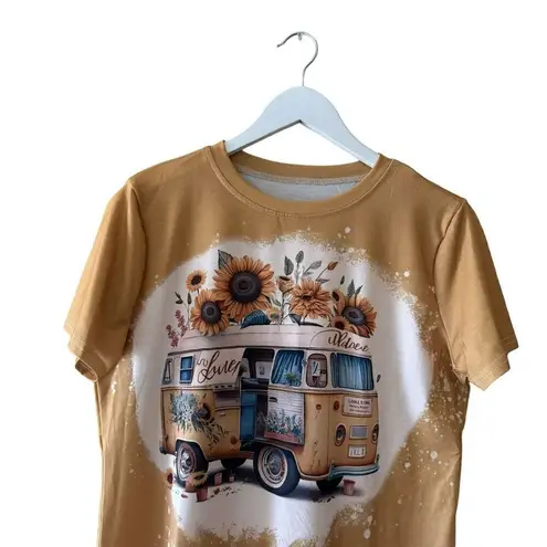 Women’s Crewneck Mustard Hippie Bohemian Van Floral Short Sleeves SZ M #2115 Yellow Size M