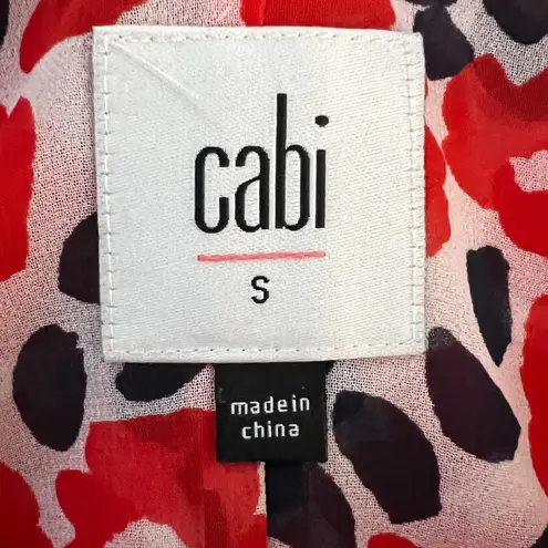 CAbi  Shirt Womens Small Red White Floral Flipside Blouse Ruffle Trim Work Casual