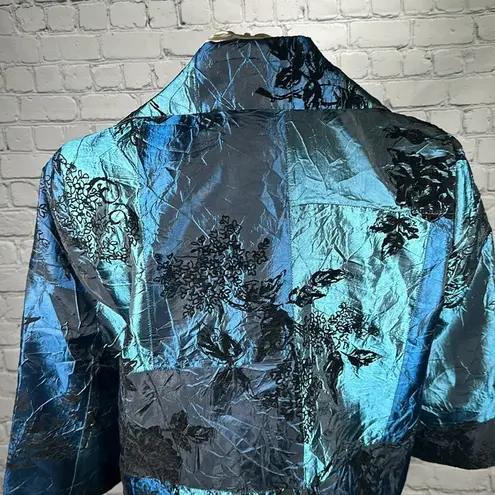 Susan Graver one button Teal Black Velvet evening light Jacket Blazer Medium NEW