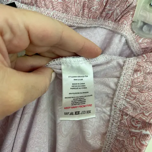 Tahari 2 Piece Pajama Set Pink Paisley Printed Button Up Elastic Waist Size L