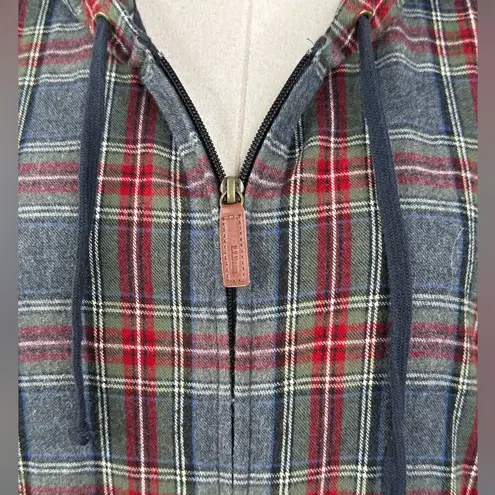 L.L. BEAN Women's Scotch Plaid Flannel Shirt Relaxed Zip Hoodie Gray/Multi