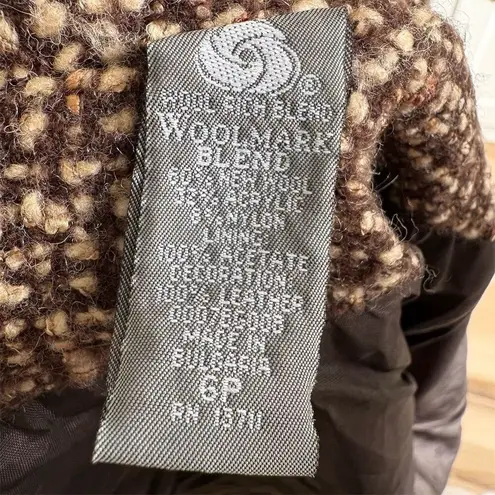 Kate Hill Women's Brown Wool blend Tweed Jacket 6P Short Leather Trim