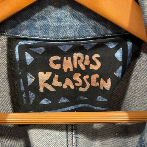 Vintage funky 80’s hand painted jeweled oversized southwestern boho denim blazer Tan Size L