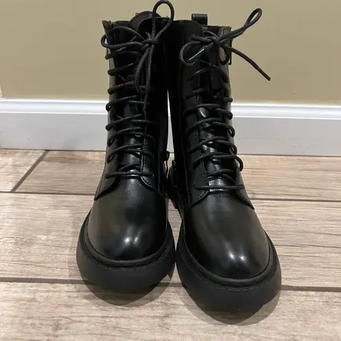 Combat Boots Lace Up Side Zipper Boots Stylish Faux Leather Boots booties pu leather winter shoes Black Size 6