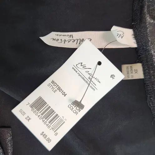 Ny Collection Black Metallic Blouse NWT Size 2X Slinky Black and Silver Top