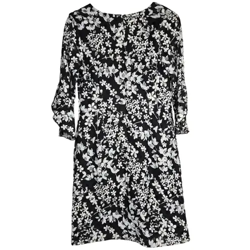 Karl Lagerfeld Paris Black White Floral Lace V Neck 3/4 Sleeve Carys Dress 6