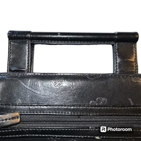 Vintage Mark Chantal MC Unisex Satchel Handbag Four Leaf Clover Design Black