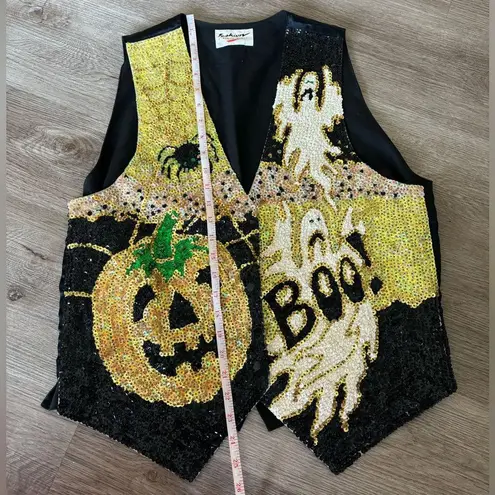 Vintage Fashion Fantasy Vest Black Sequined Halloween Vest Orange Size L