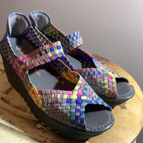 Bernie Mev  Hallie Multi Color Rainbow Woven Mary Jane Shoe Sandal Women's Eur 39