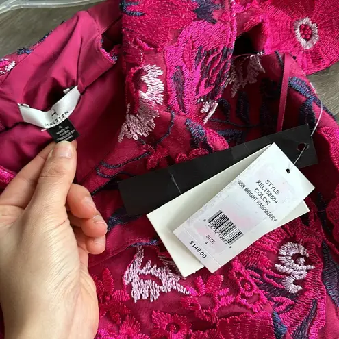 H by Halston Halston Bright Raspberry Dress with Floral lace embroidery