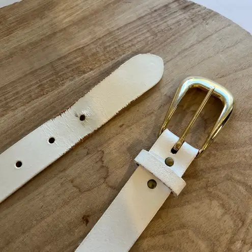 Vintage Robbie Nelson USA White Genuine Leather Golden Buckle Belt Size M/L Size M