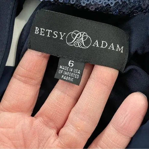 Betsy and Adam NWT Scarf Drape Dress Size 6 Cocktail Navy Blue Sequin Choker
