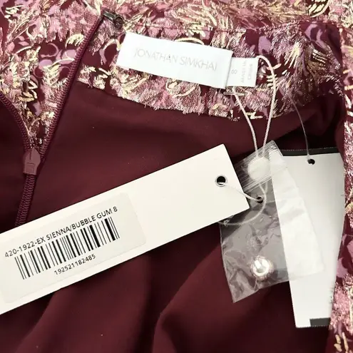 NEW Jonathan Simkhai Silk Metallic Bubble Sleeve Dress Sienna Bubble Gum Size 8 Red