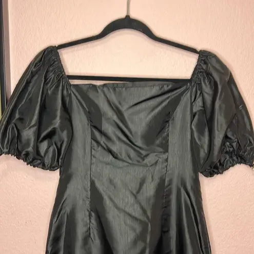 The Ragged Priest Black Taffeta Dress With Puff Sleeves. Size S