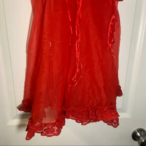 VTG Bra Lin Charms Red Mesh Sheer V Neck Chemise Teddy S