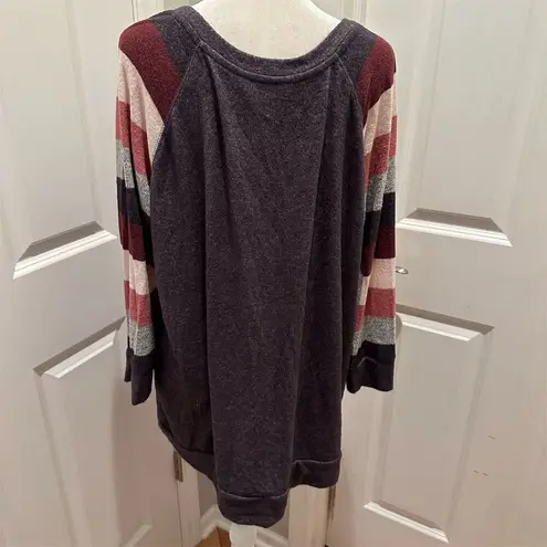 Market & Spruce Women's 2XL Striped Long Sleeve Fleece Top Soft Casual