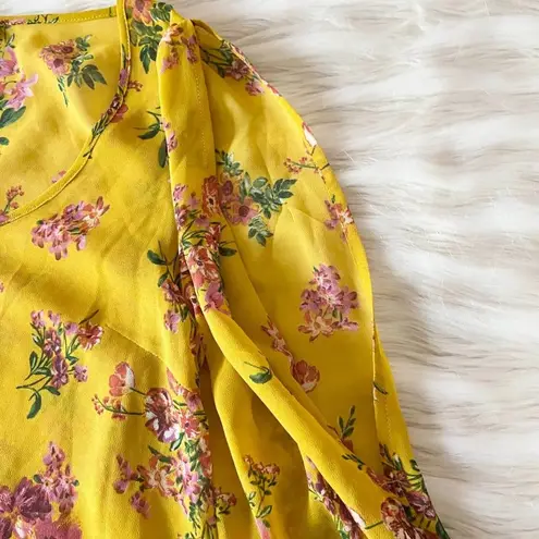 Forever 21  Yellow Pink Floral Open Shoulder Shirt Sz S