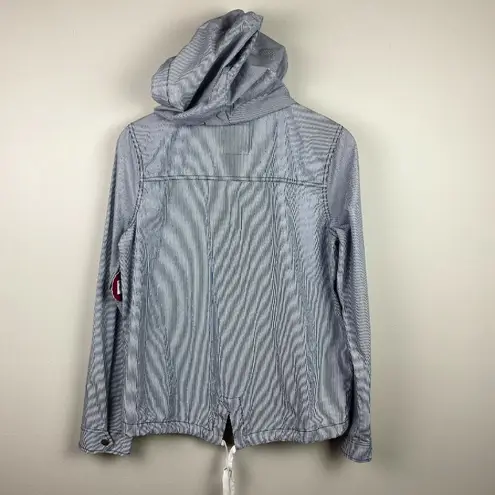 SO  Jacket Womens Medium‎ Blue Stripe Field Full Zip Flap Pocket Lightweight New