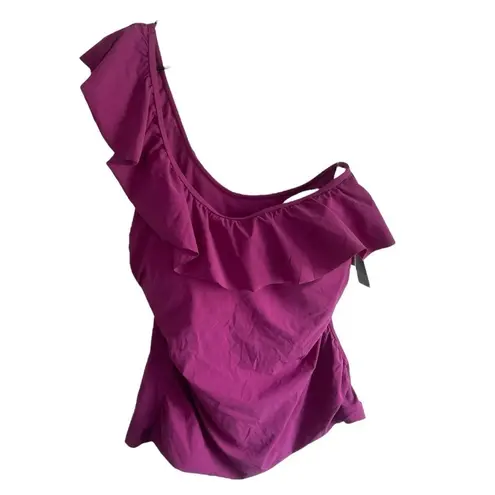 Profile by Gottex Tutti Frutti One Shoulder Ruffle Tankini Top Magenta 16 Pink