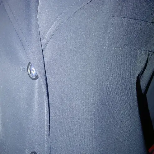 Jacqueline Ferrar Large Dress Coat Navy Blue Button Front Pockets Trench Coat