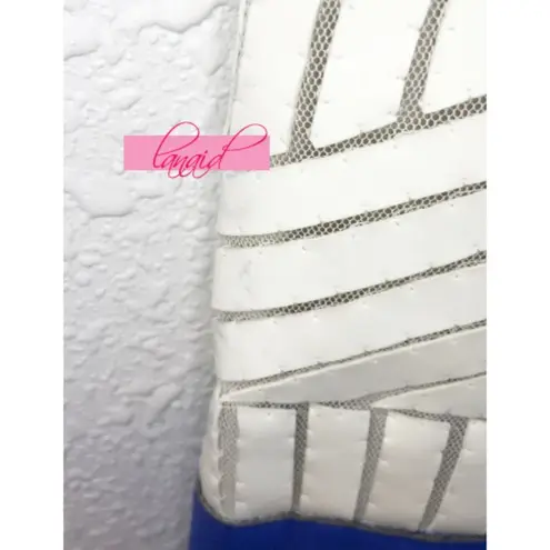 Sachin + Babi Walker Fit & Flare Dress Blue Aster Ivory Skater Faux Leather Mesh