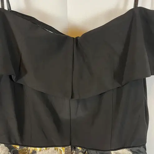 Betsy and Adam NWT Women’s Off the Shoulder Metallic Floral Black & Gold Dress Size 12