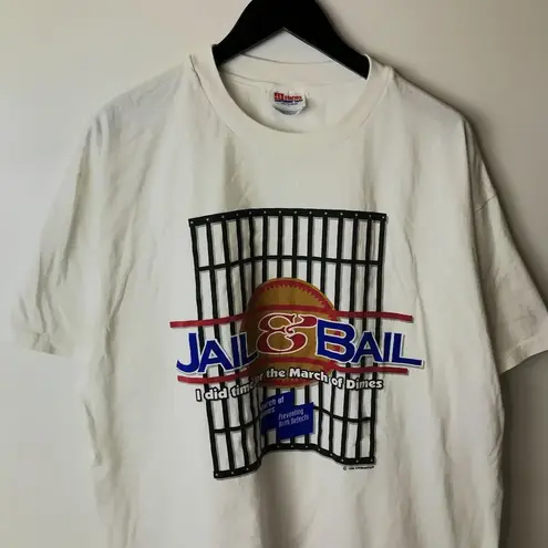Jail & Bail March Of Dimes T Shirt 1996 Vintage 90s White Large L Graphic Tee