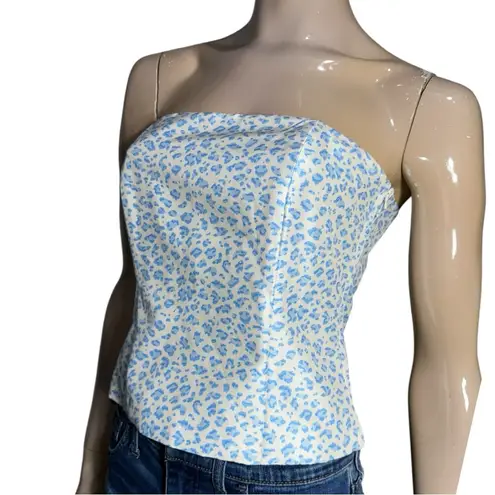 J. McLaughlin Women’s Size 4 White Blue Leopard Print Silk Strapless Bustier