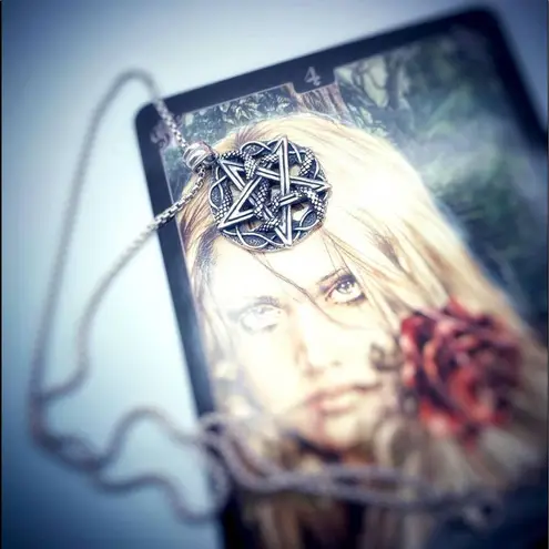 Pentagram Intertwined Snake Stainless Steel Pendant Necklace Silver