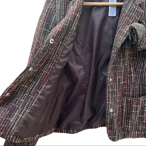 Sag Harbor US 4 Petite Y2K Brown Woven Contrast Stitch Tweed Blazer