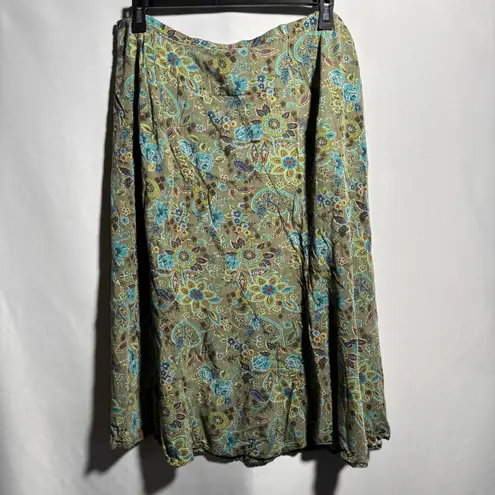 VTG Green Floral Paisley Forest Fairy Grunge Midi Skirt Plus Size 22W Rayon Boho