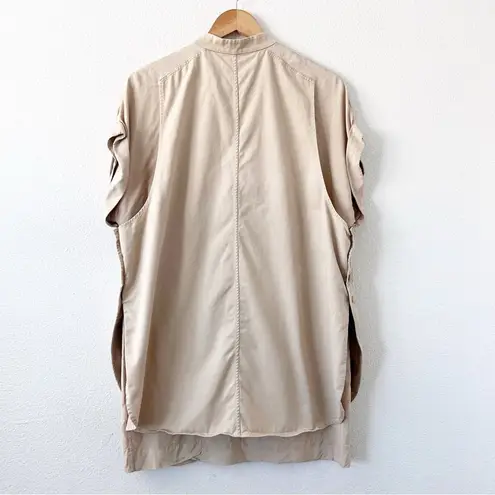 Equipment Acaena Short-Sleeve Mini Utility Dress in Camel Beige