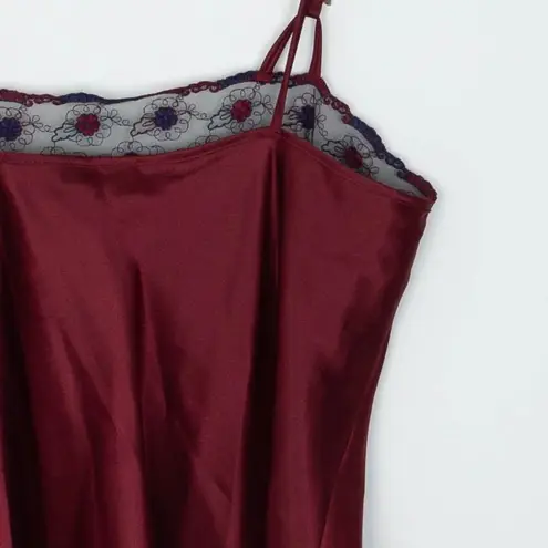 VTG Angelique Satin Slip Dress Size L Red Floral Lace Trim Whimsigoth Sexy Witch Size L