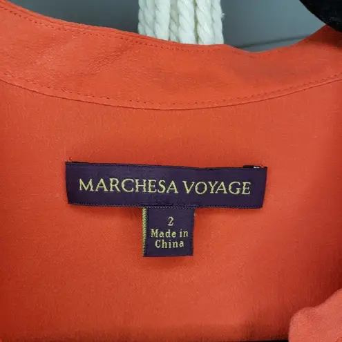 Marchesa Voyage Silk Button Yoke Long Sleeve Button Front Top Orange Coral 2