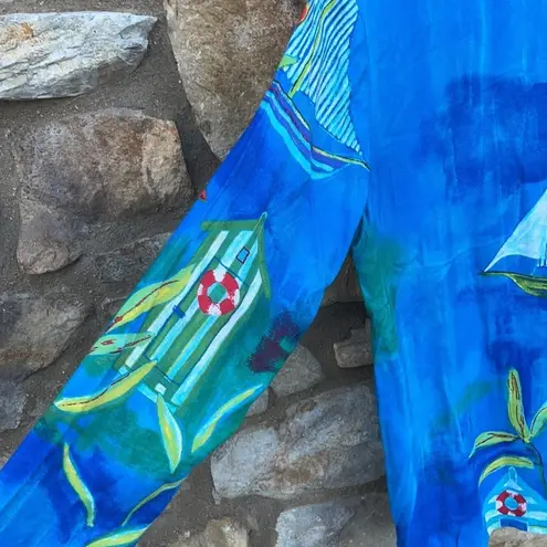 Vintage Peter Popovitch blue lightweight blazer sailboats size Medium/large