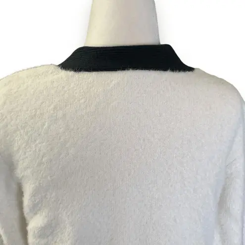Boston Proper White Black Gold Button Colorblock V Neck Cardigan XS Fuzzy Plush - Image 6