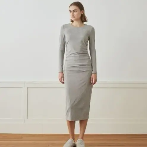 James Perse Los Angeles Classic Gray Stretch Velvet Ruched Midi Dress Size 3