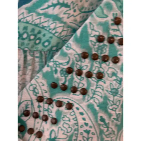 kim rogers Curvy Teal Paisley Embellished V Neck Tunic Top Women's 1X