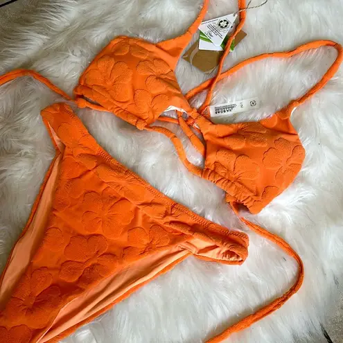 Berlook Orange Floral Jacquard Cut Out Bikini Set Blue