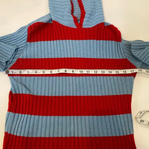 Bulldog Vintage Women’s Blue & Red Striped Y2K Pullover Hooded Sweater EUC Sz Sm