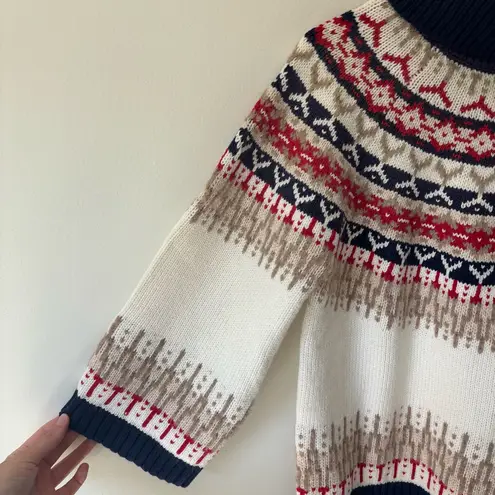 Lands’ End Ski Fair Isle Turtle Neck Sweater Wool Alpaca Cabin Fisherman Holiday Blue Size L