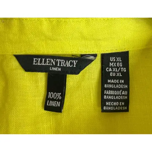 Ellen Tracy Ellen Tracy Womens XL Linen Chartreuse Shirt Top Tunic Preppy Breathable Boho